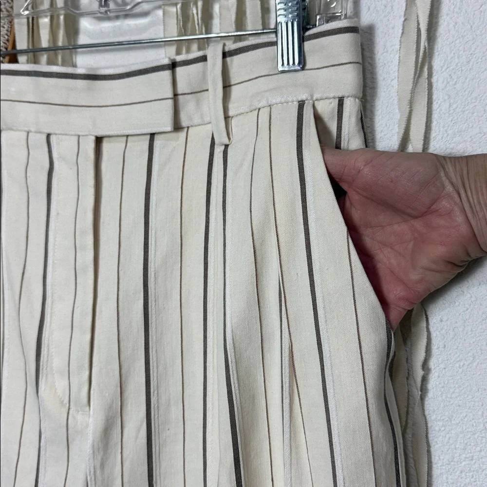 Banana Republic NWT Alva Linen Cotton Stripe Wide Leg High Rise Trouser US8/P